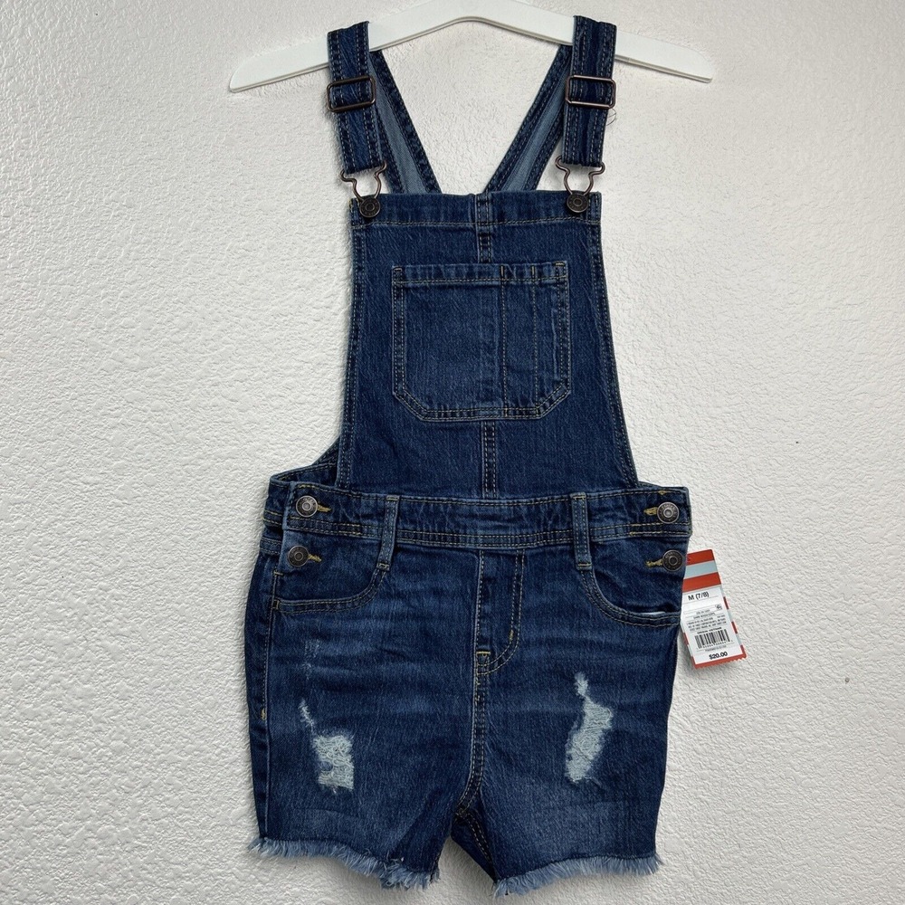 Cat & Jack Girl's Blue‎ Jean Shortalls Shorts Overalls Size M 7/8